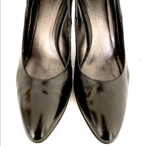 Aquatalia Black shiny Italian leather shoes lightweight platform block heel US10 - Picture 3 of 10